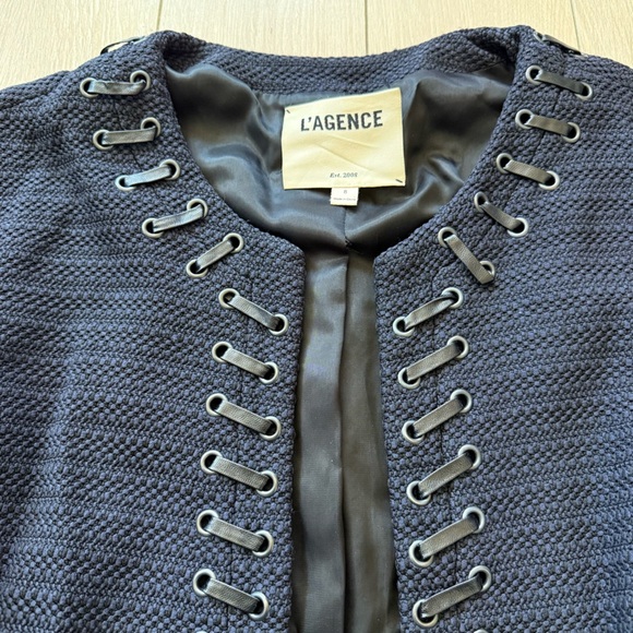 L’AGENCE Devereux Women's Navy Blue Lace-Up Bouclé Blazer Jacket Size 8 - Picture 8 of 12